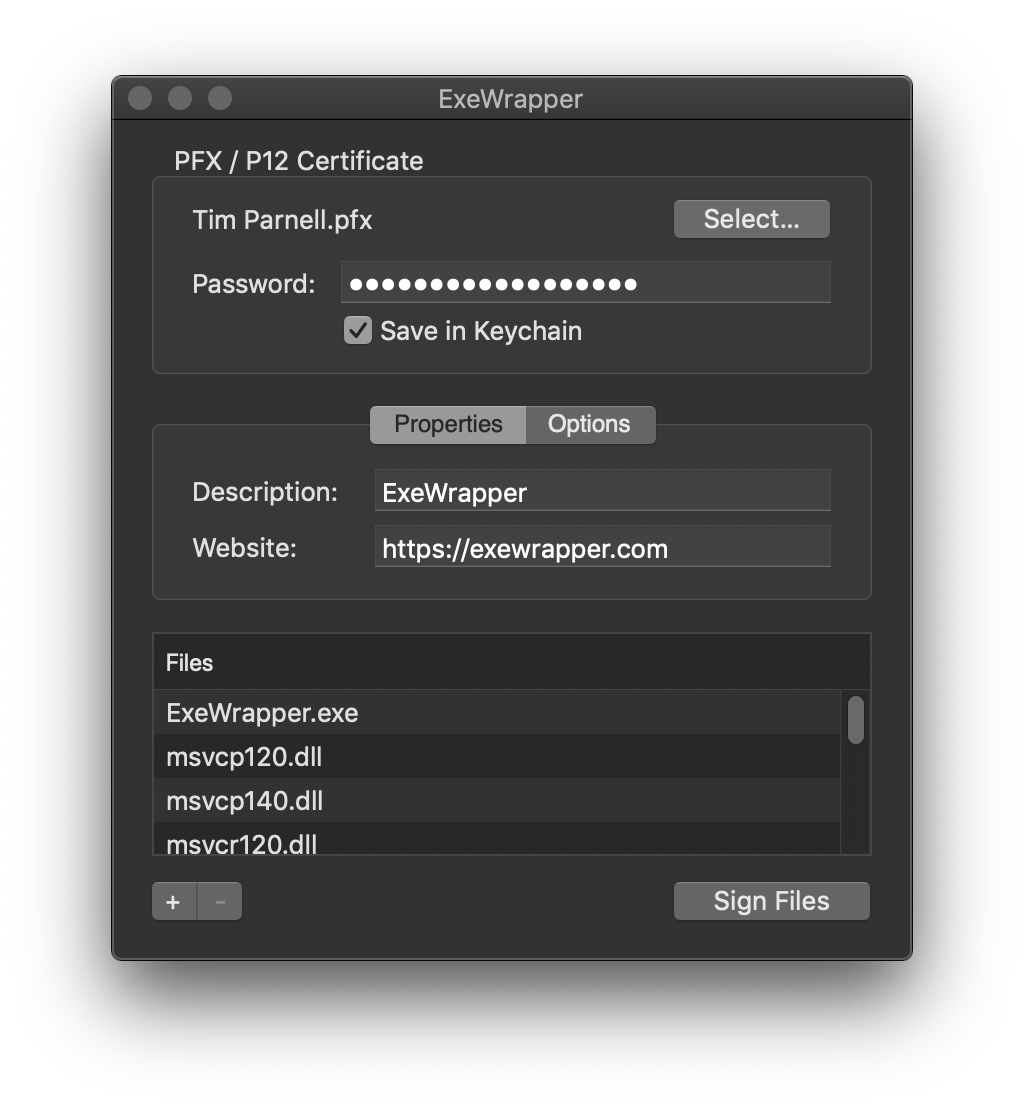 Exe Wrapper is a cross-platform  developers dream allowing you to code sign your application on macOS.