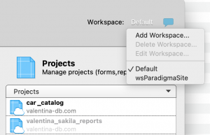 Workspace Pop Up Menu. Use to add, modify or delete a Workspace